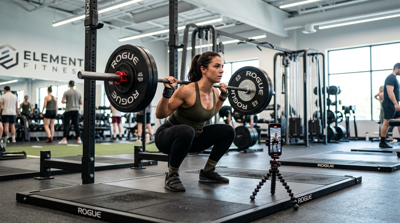 Personal trainer using DelayCam to show a client their workout form on screen